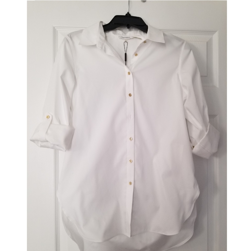 Calvin Klein White Convertible Sleeve Shirt Size S